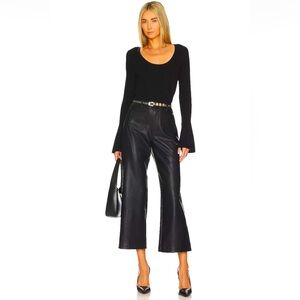 PAIGE Anessa Wide Leg High Rise Ankle Cropped Vegan Leather Black Pants 29 33 34